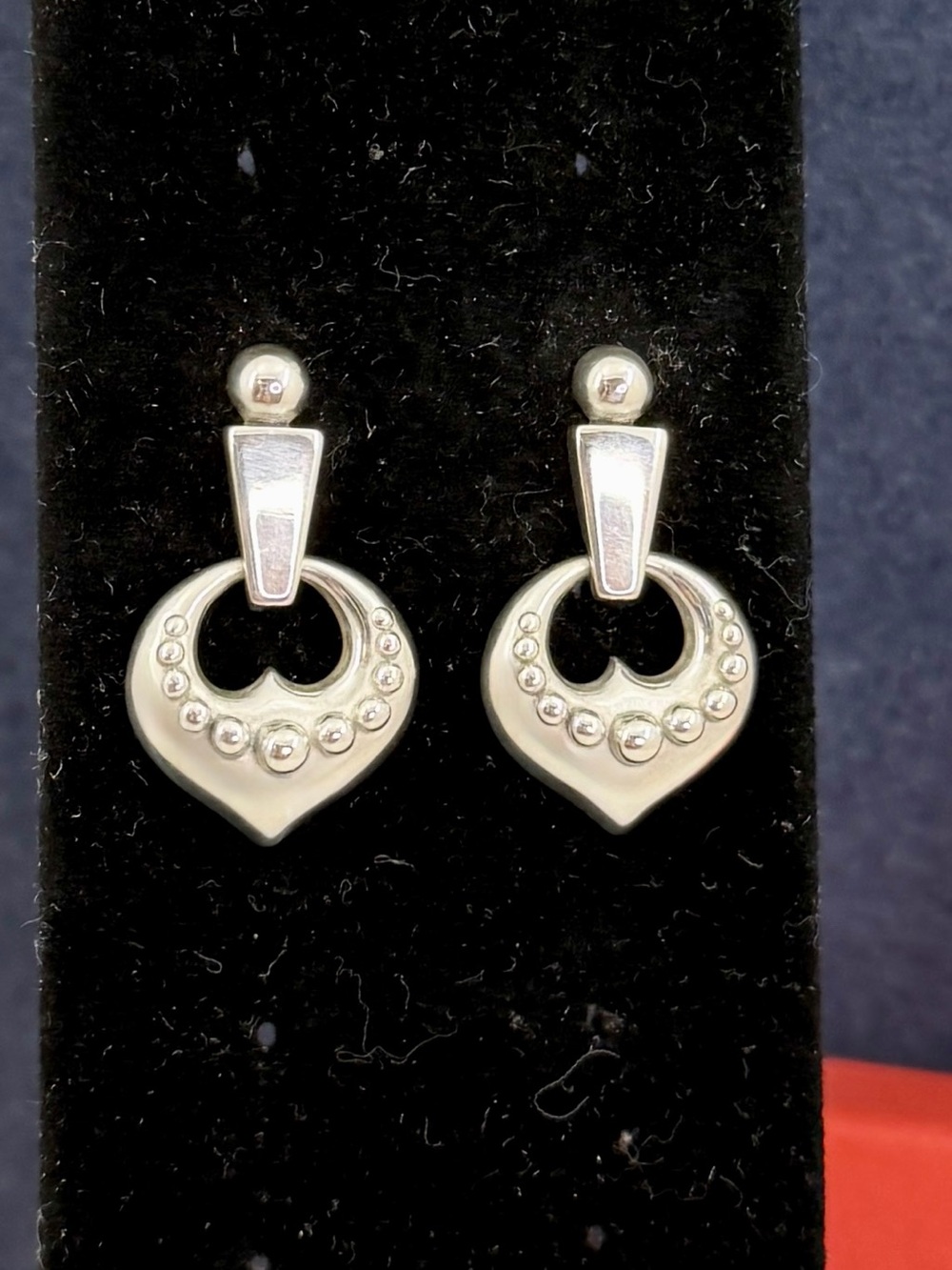 JAMES AVERY Sterling Silver Open Heart Dots Door-Knocker Drop Earrings; RETIRED